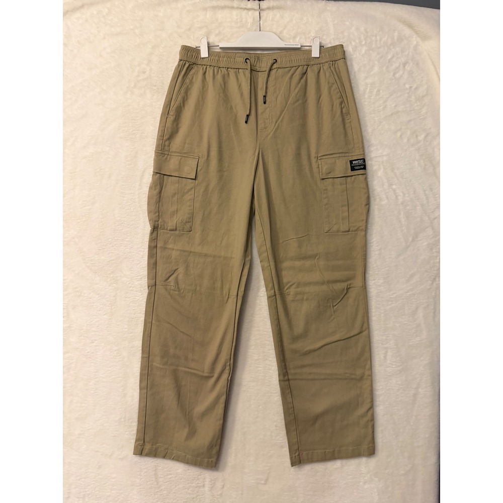 WeSC Mens XL Tan Khaki Elastic Waist Drawstring Cargo Pants‎ Straight Leg